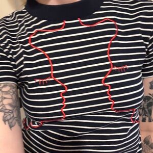 Vivetta women’s navy striped t-shirt Embroidered faces small